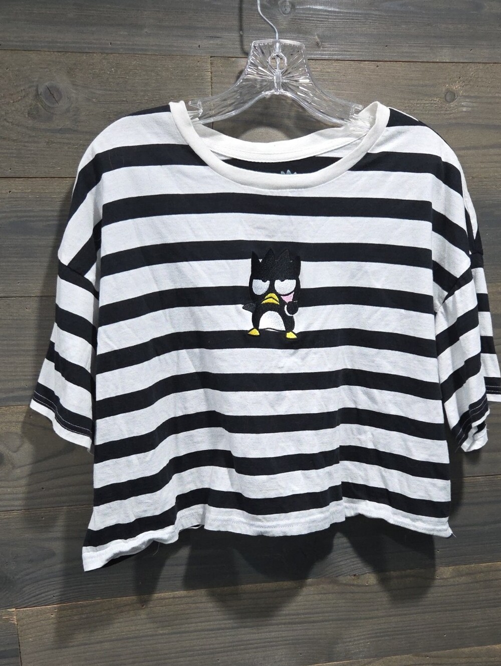 Sanrio Black and White Striped Short Sleeve Tee with Character Patch